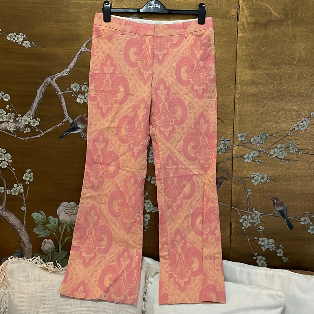 Y2K Vintage express peach and pink Paisley low rise slacks. Silk, Cotten blend
